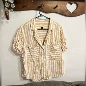 Universal Thread Tan and White Striped Button Down Shirt